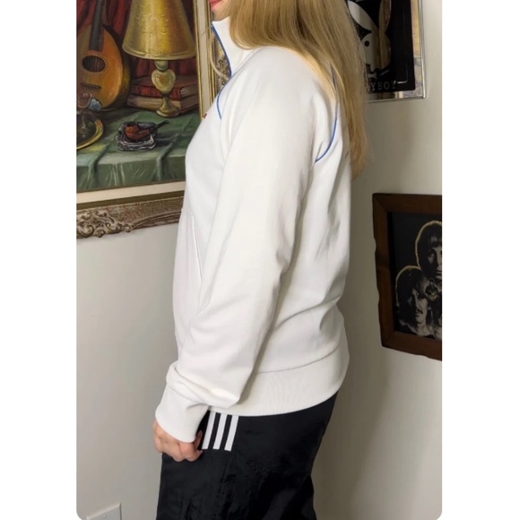 Vintage Men’s Le Tigre Cotton Track Jacket in White and Blue - Zip Up - Medium - Picture 9 of 10